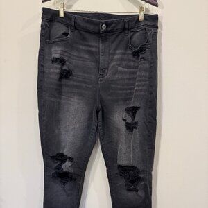 American Eagle Soft Knit Jegging Size 18 Regular Washed Black Distressed Skinny
